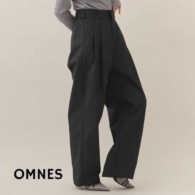 日本 OMNES - 率性感打褶後鬆緊高腰寬褲-咖啡