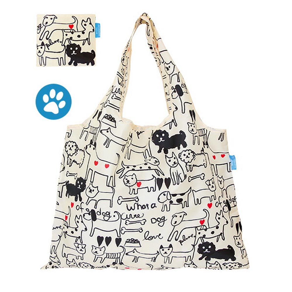 日本 PRAIRIE DOG - 2 WAY折疊印花購物袋-手繪動物-黑白