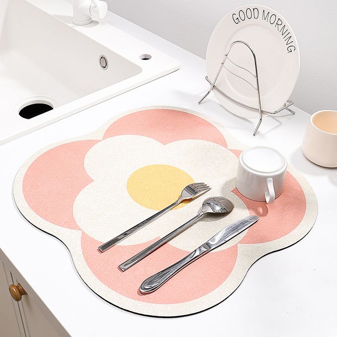 上田屋 - 小花 防霉抗菌好清洗廚房瀝水軟墊-淺鵝黃