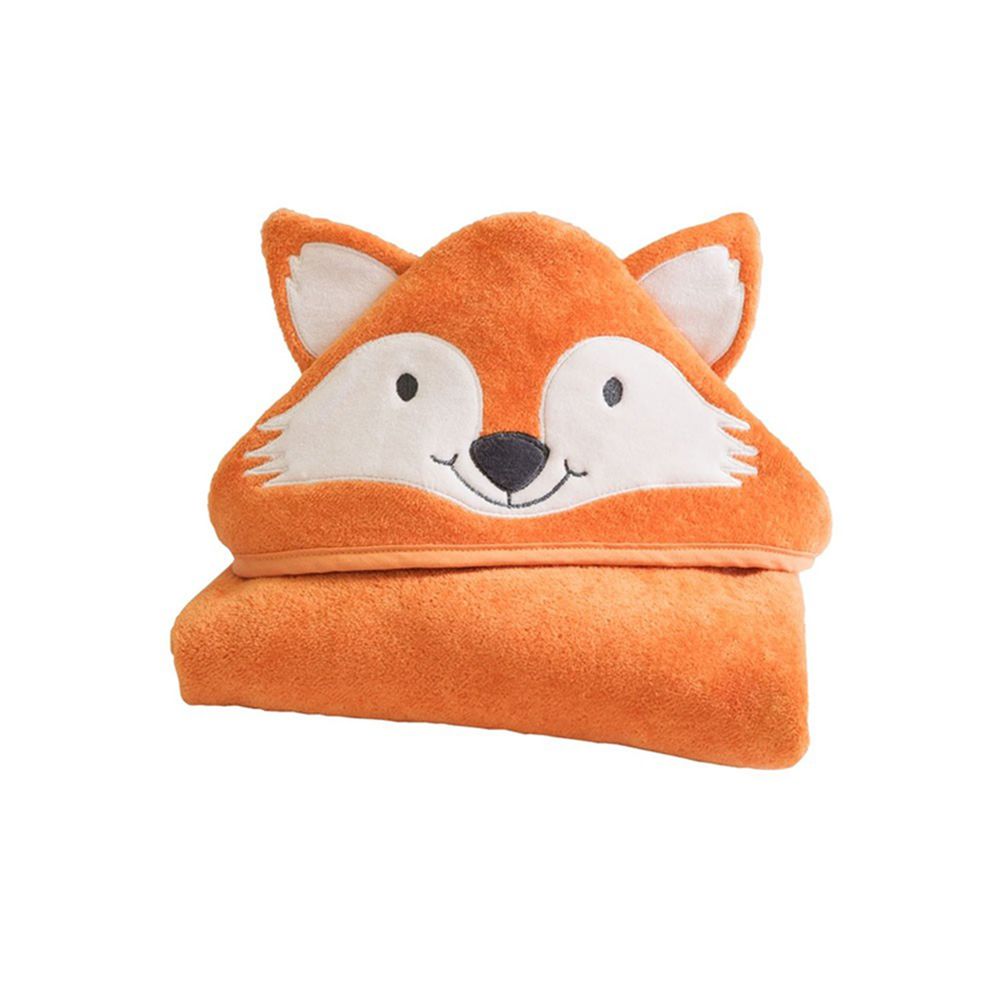 英國 JoJo Maman BeBe - 100%純棉動物造型連帽浴巾/包巾-淘氣狐狸