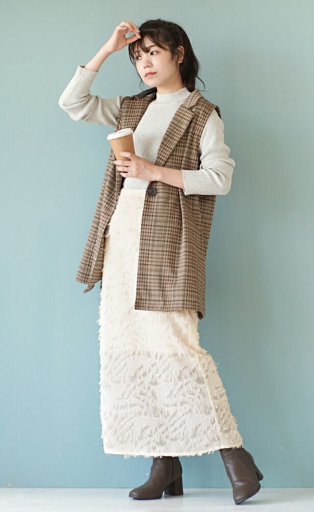 日本 zootie - 浪漫抽鬚修身鉛筆裙-米杏