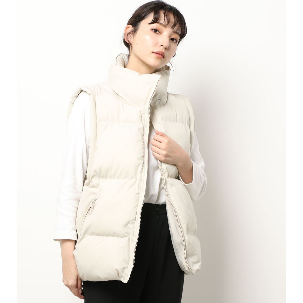 日本 Riche Glamour - 立領寬袖口鋪棉保暖背心外套-米