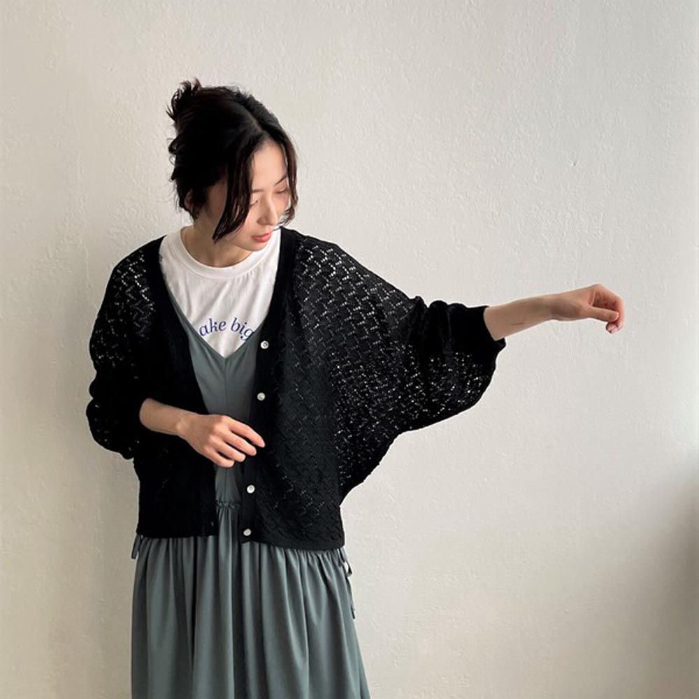 日本 ihuu - 2WAY氣質蕾絲鉤針薄外套-黑