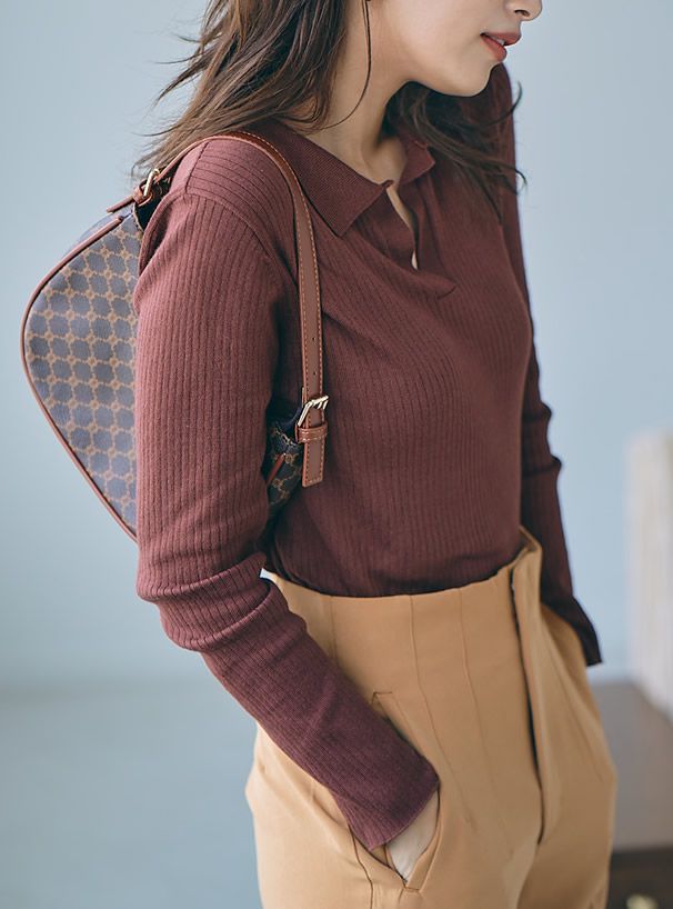 日本 GRL - 率性羅紋薄針織上衣-知性黑