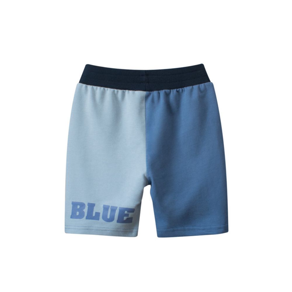 27KIDS - 純棉腰鬆緊五分褲-拼色款-淺藍+海軍藍