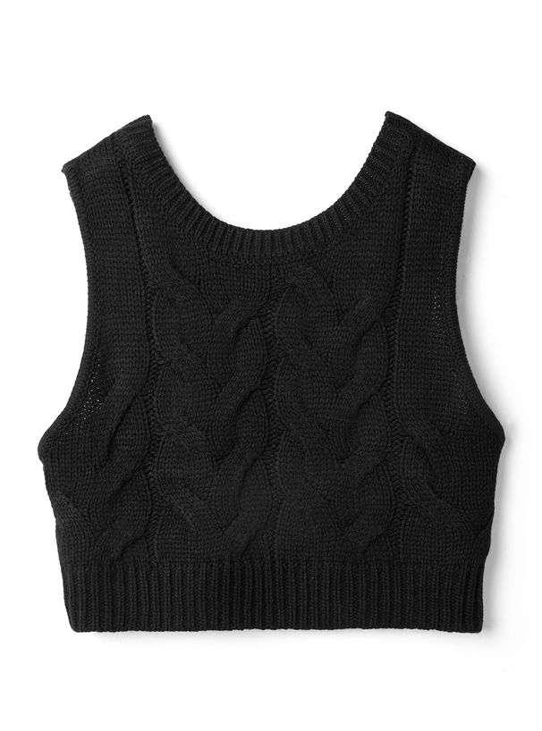 日本 GRL - 抽繩袖設計長袖上衣+針織背心兩件組-黑白