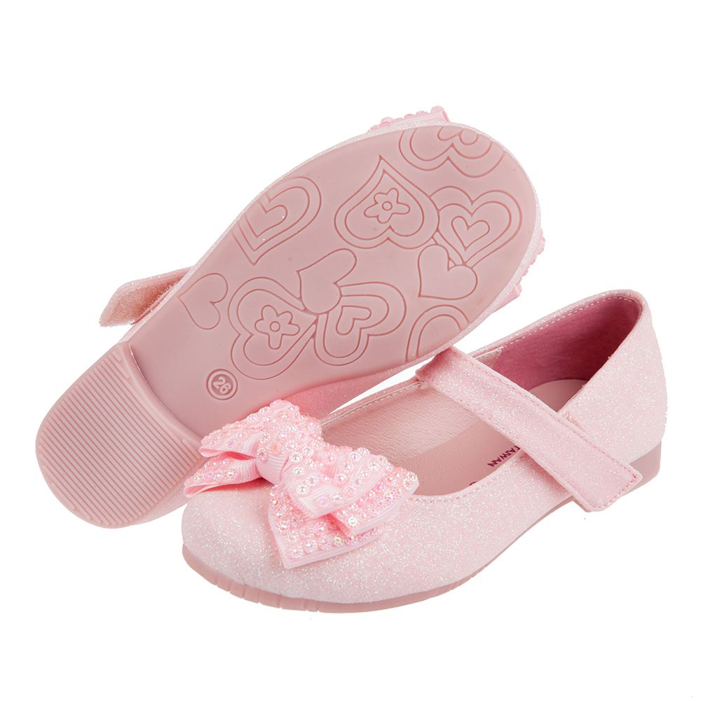 台灣製造 - 亮晶粉色裝飾亮片蝴蝶結手工兒童公主鞋