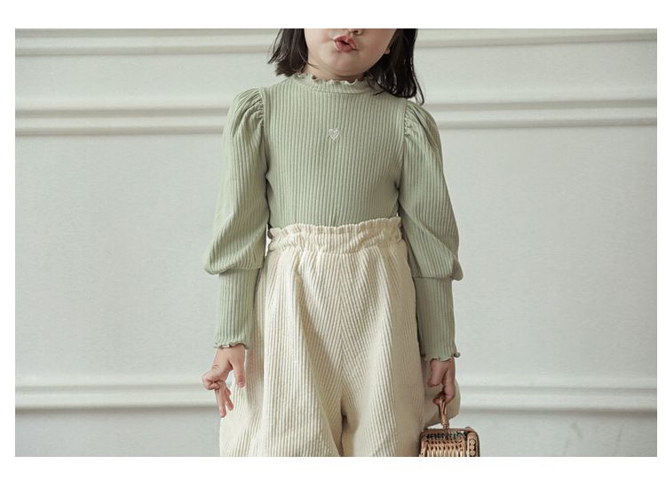 木耳領泡泡袖長袖上衣-小愛心-綠色