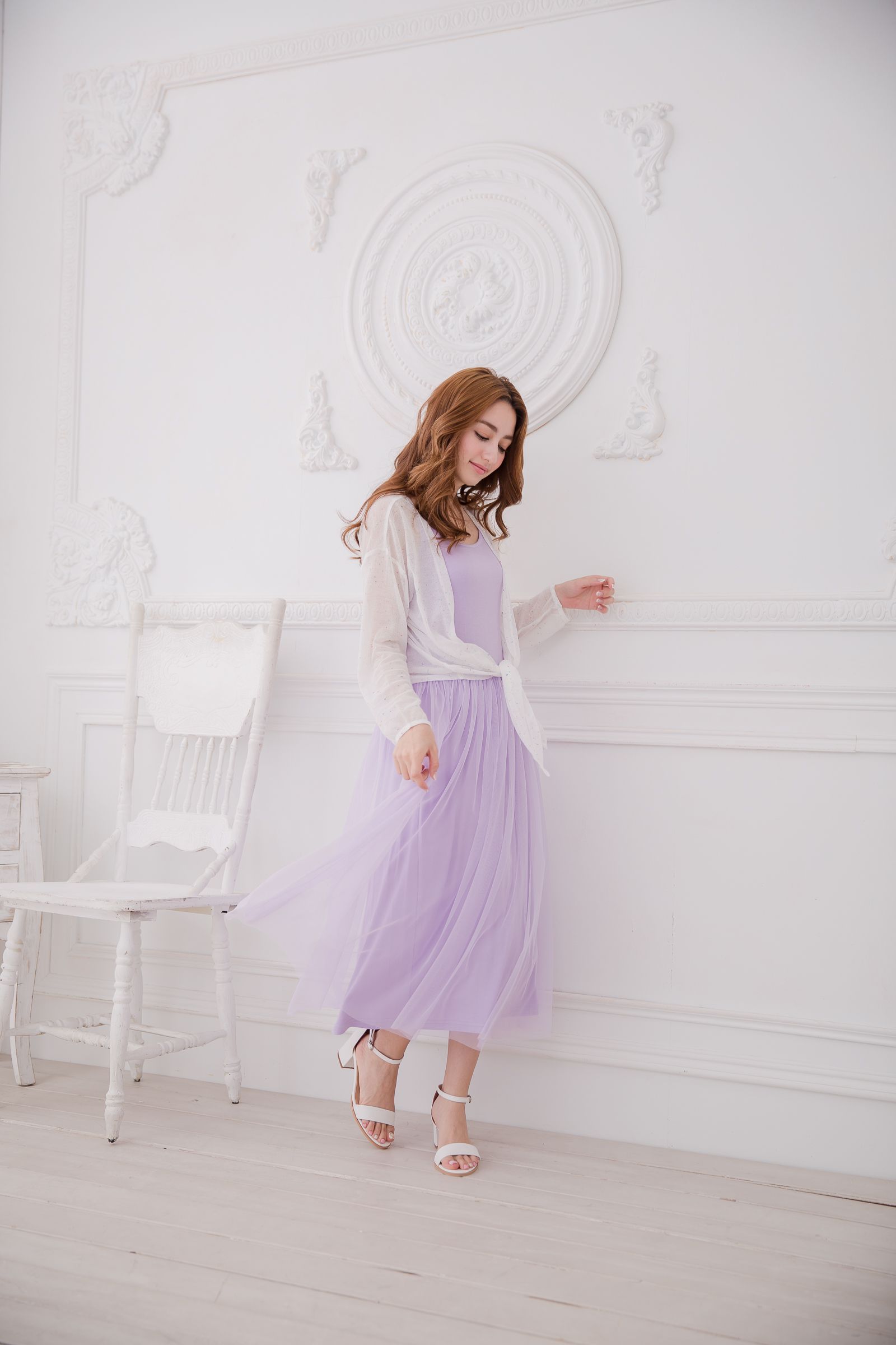 Peachy - 獨家訂製綿柔連身紗裙-細肩帶連身款-薰衣草紫 (F)