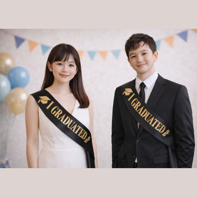 love, charlotte - I Graduated 我畢業了慶祝畢業派對肩帶 - 藍色緞帶燙金字