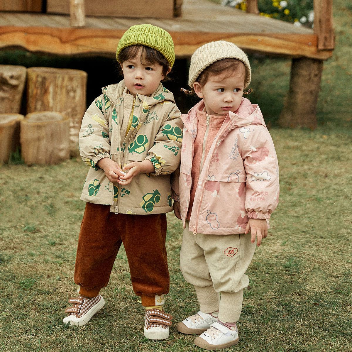 加厚拼色三合一衝鋒外套-冰淇淋雲朵-粉色