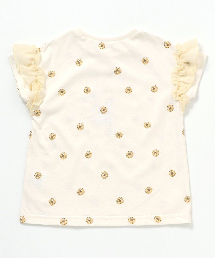 日本 apres les cours - 可愛感荷葉邊短袖上衣-小白花-淡黃