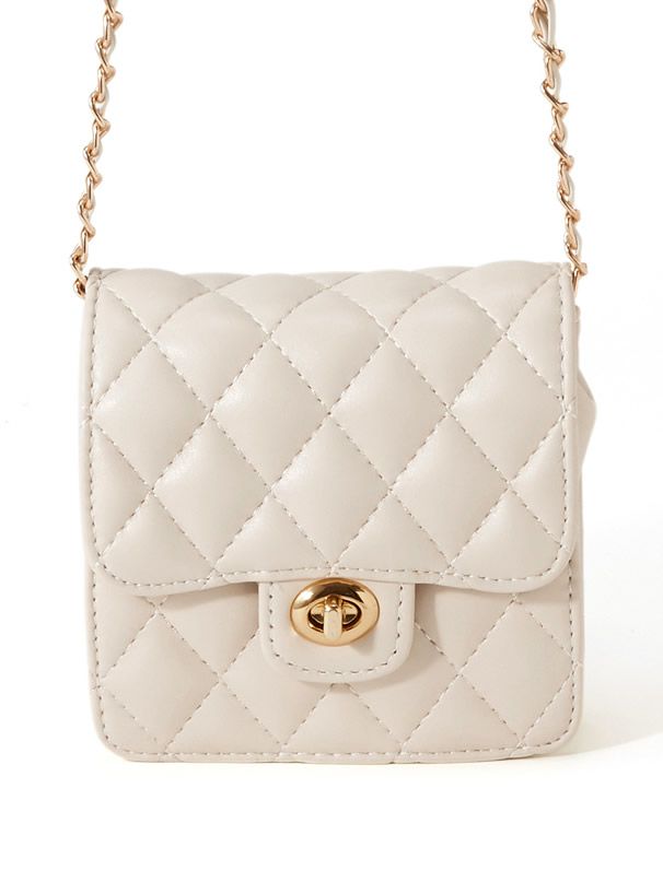 日本 GRL - 菱紋方型金屬鏈小包/側背包-米杏 (F)