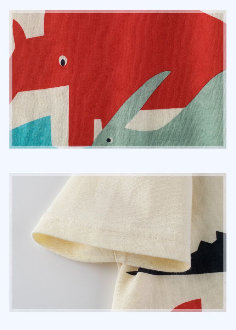 短袖棉T-彩色恐龍們-米杏色