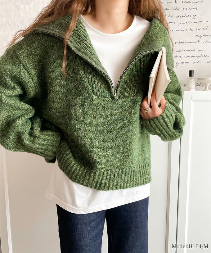 日本 Classical Elf - Java 半拉鏈率性寬鬆素面毛衣-藍