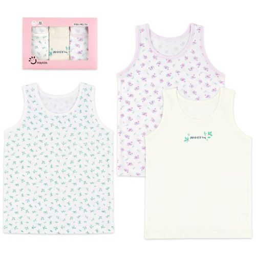 (3入組)女寶無螢光輕柔棉背心-樹葉X花束