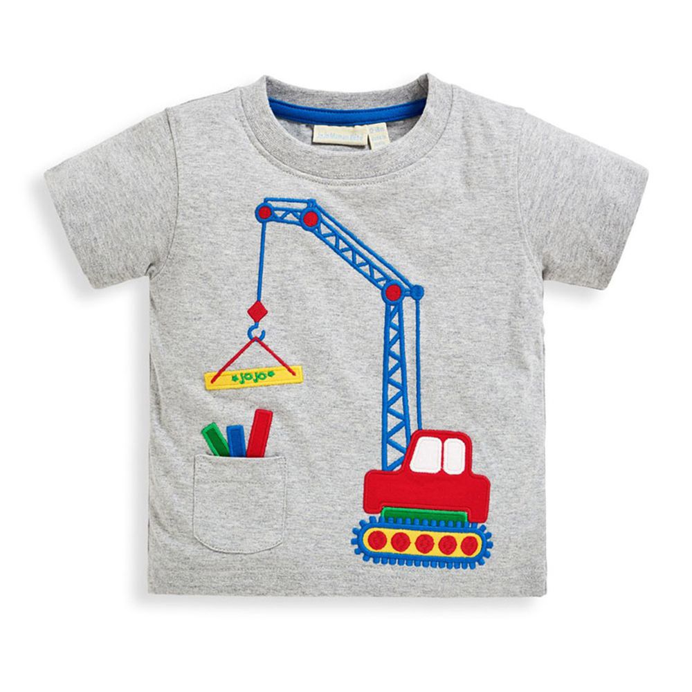 英國 JoJo Maman BeBe - 超優質嬰幼兒/兒童100％純棉短袖上衣/T-shirt/動物T-起重機