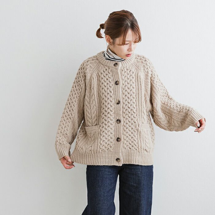 日本 ihuu - 粗編織麻花口袋針織外套-深灰