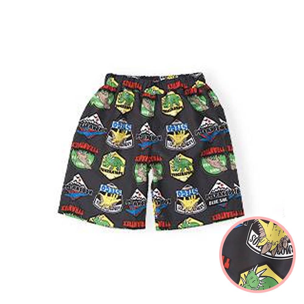 抗UV 童趣印花海灘褲／泳褲(含內褲)-恐龍徽章-黑