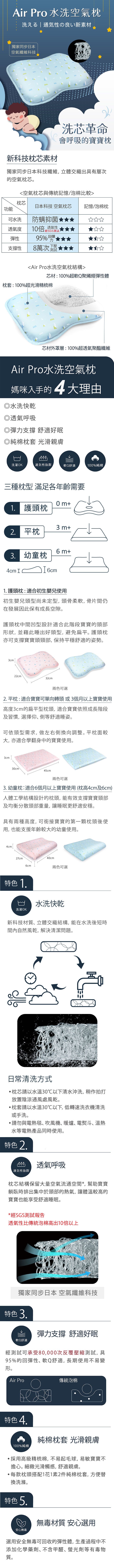 日本 Combi - Airpro水洗空氣-平枕-小山藍 (30x45x3cm)-3個月起