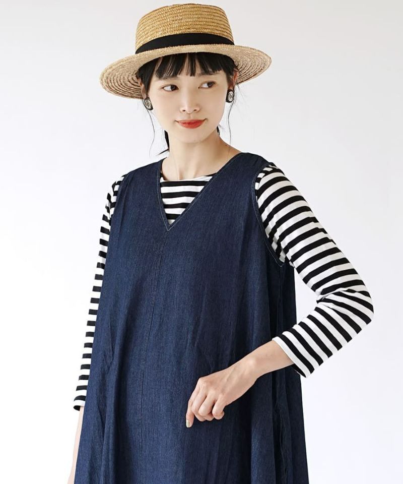 日本 zootie - 透氣丹寧V領無袖洋裝/背心裙-靛藍