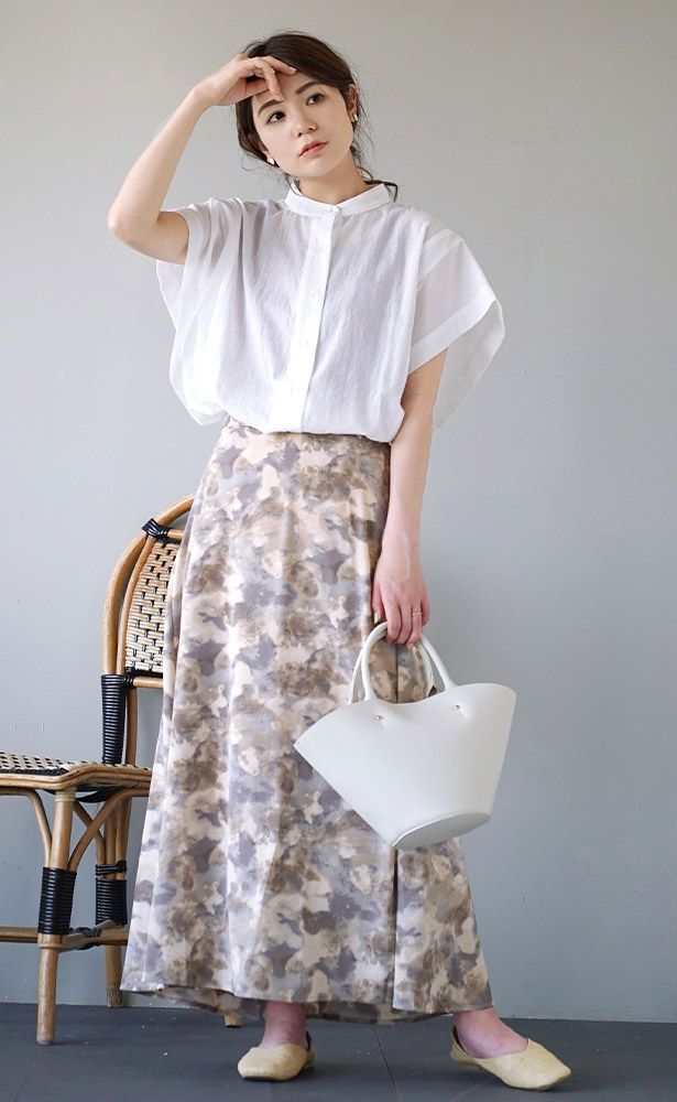 日本 zootie - 輕薄微立領長版法式袖短袖襯衫-白