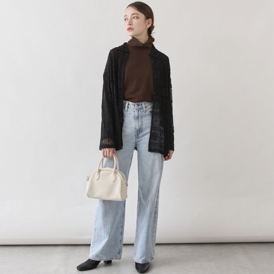 日本 Rejoule - 柔軟彈性立領長袖上衣/打底衫-米白