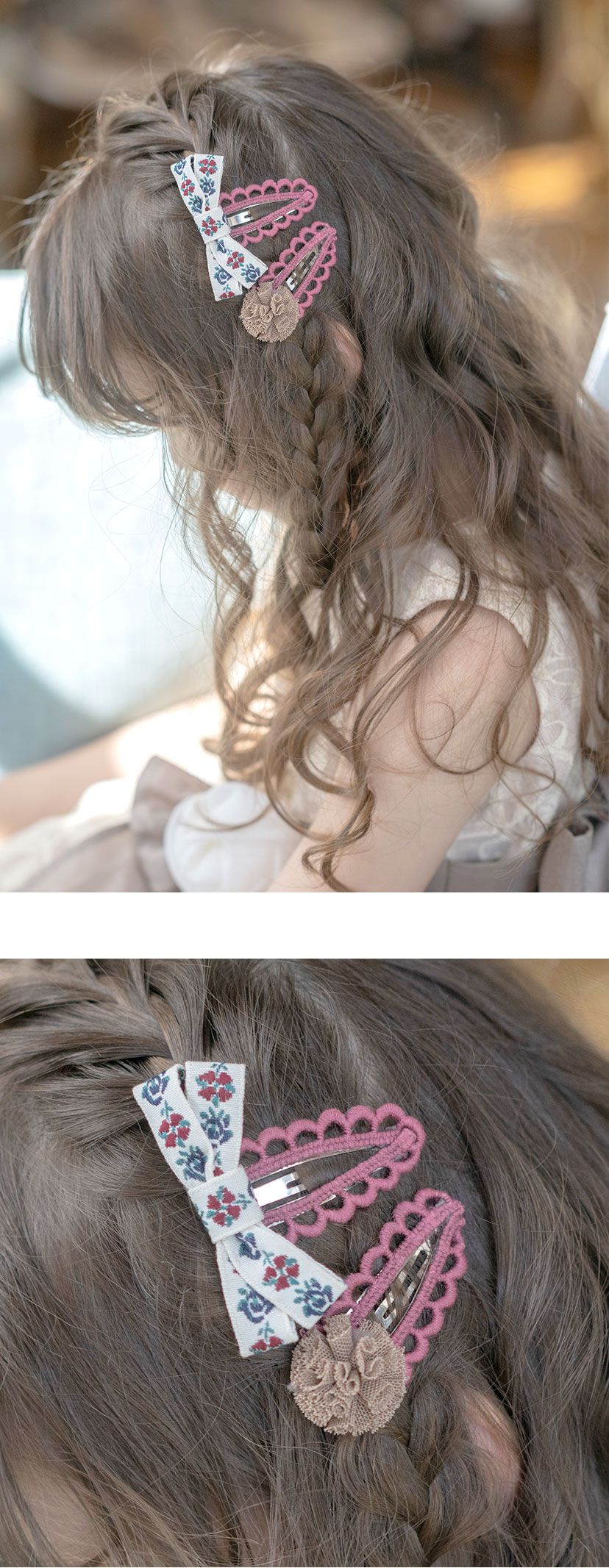 日本 Catherine Cottage - 手工編織復古風可愛髮夾(2入組)-黃粉系