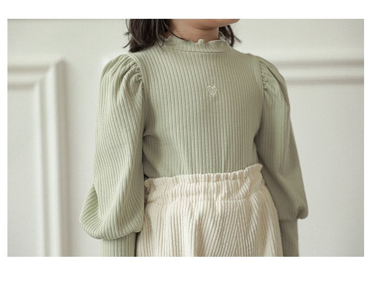 木耳領泡泡袖長袖上衣-小愛心-綠色