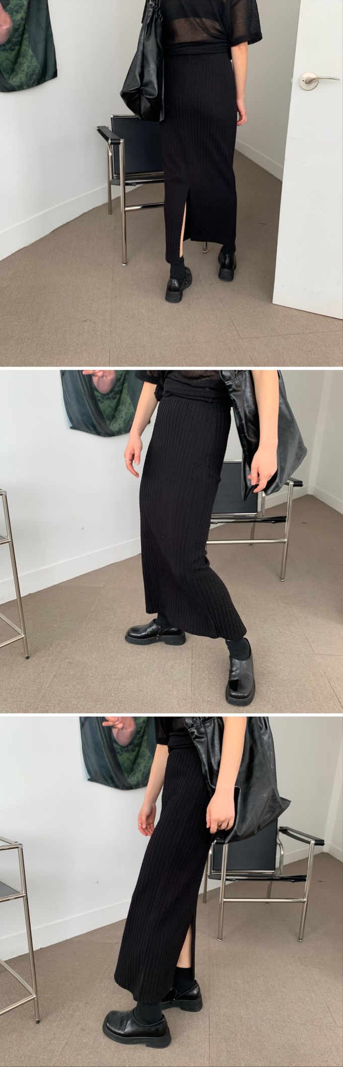 韓國 LANDING - 鬆緊腰麻花紋修身長裙-淺卡其 (FREE)