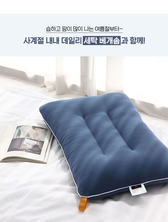 韓國 SSUEIM - 韓國製可水洗防蟎枕頭60x40cm-深藍