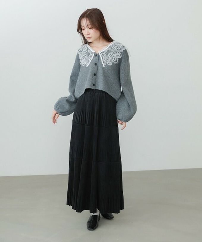 日本 Bab - 飄逸感絲滑絨面細摺長裙-卡其棕