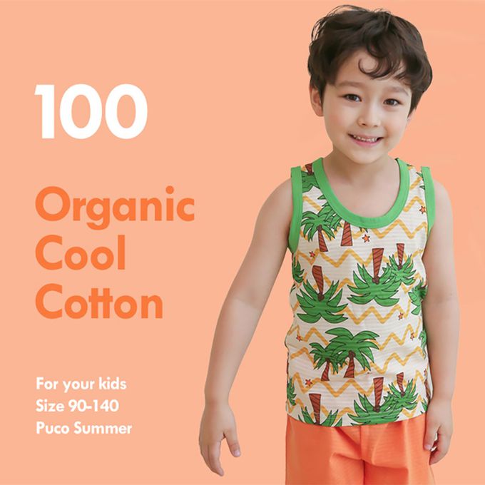 正韓 Puco - 超優質嬰幼兒/兒童無袖100% 有機棉家居服/睡衣-度假椰子林