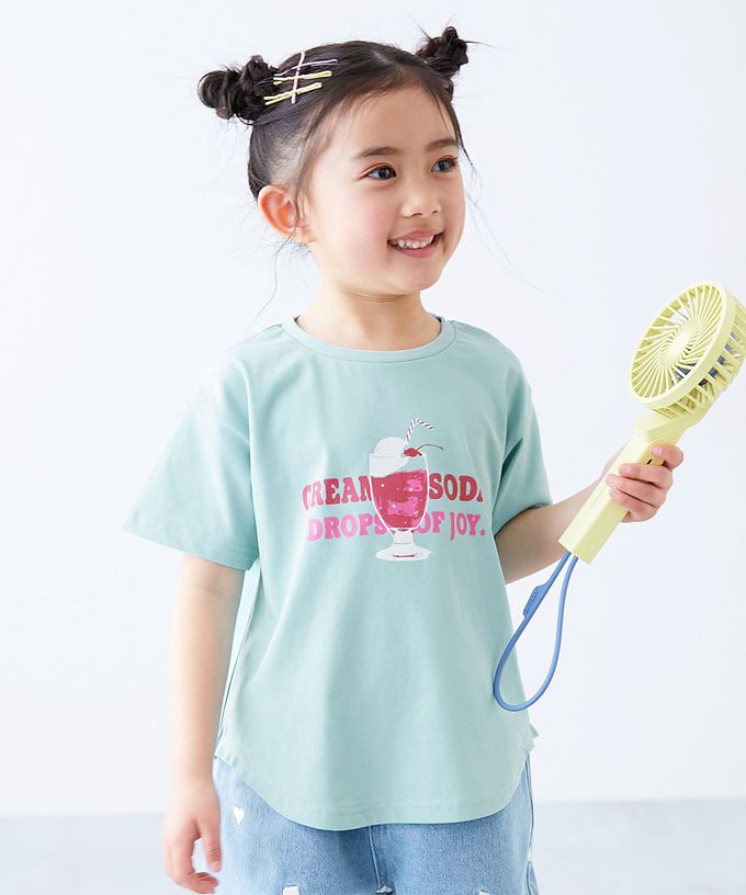 日本 devirock - 接觸涼感 女孩印花短袖上衣-冰淇淋聖代-淺紫