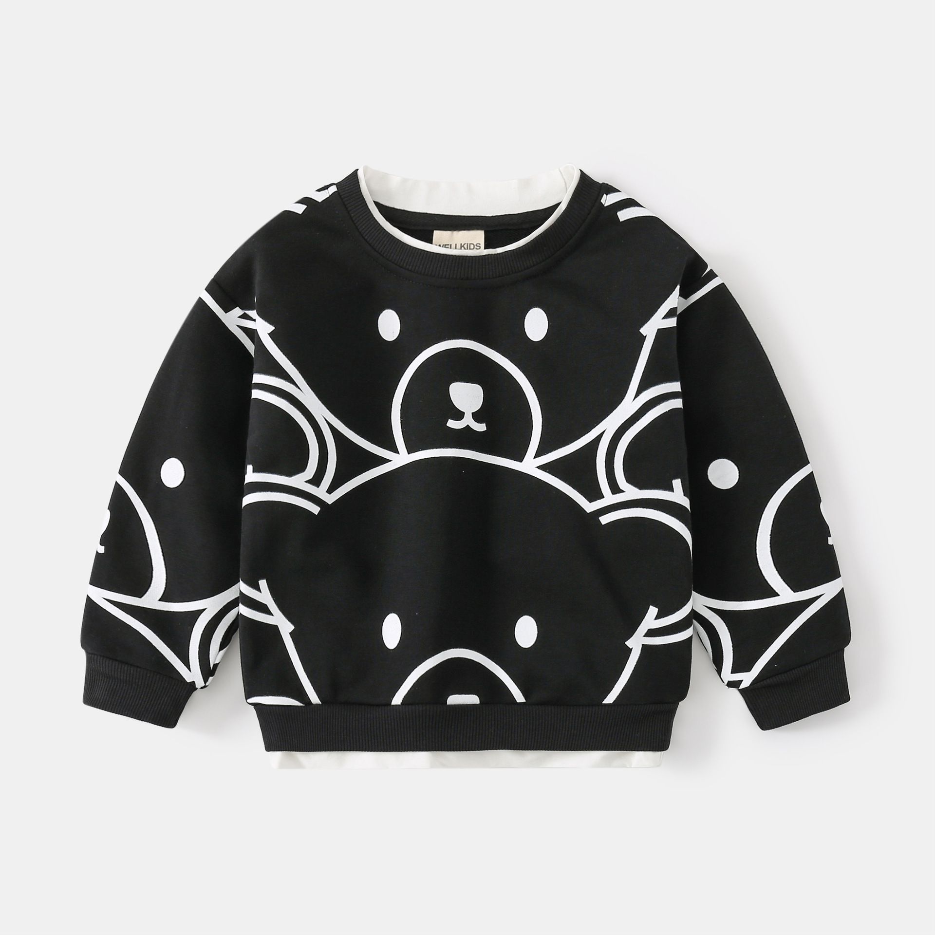 WELLKIDS - 圓領休閒百搭長袖上衣/大學T-大臉熊熊-橘色