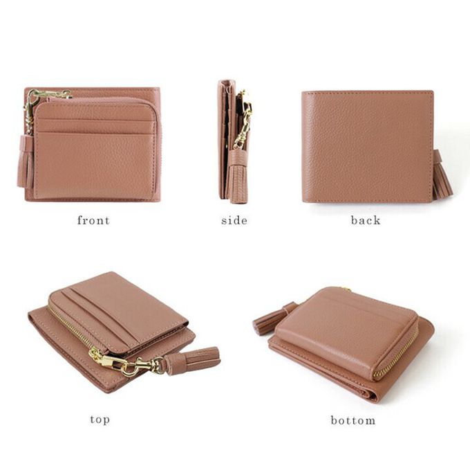 日本 LIZDAYS - 真皮輕薄多功能收納釦式短夾-撞色-黃x卡其 (11.5x9.5cm)