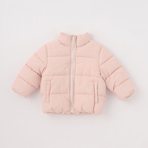 日本 petit main - 潑水加工 蓬鬆保暖鋪棉外套-深藍小花