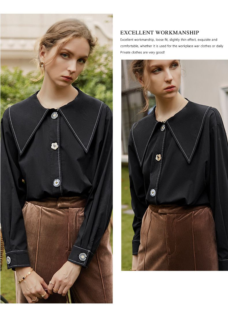 氣質彼得潘領長袖襯衫-白色