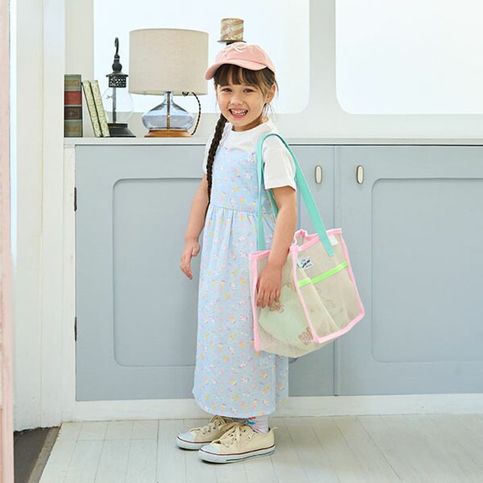 日本 Lycee mine - 粉嫩配色網格玩水包/游泳包-粉紅x水藍 (26.5x35x20.5cm)