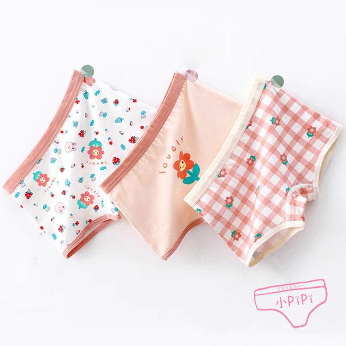 小 pipi - 有機純棉兒童四角平口內褲3件組_女童-微笑花花