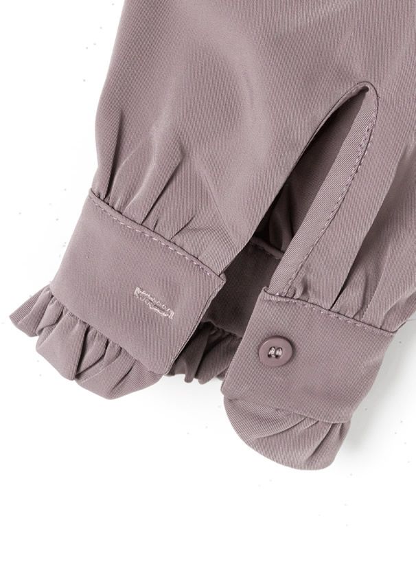 日本 GRL - 荷葉立領雪紡長袖襯衫-天使白