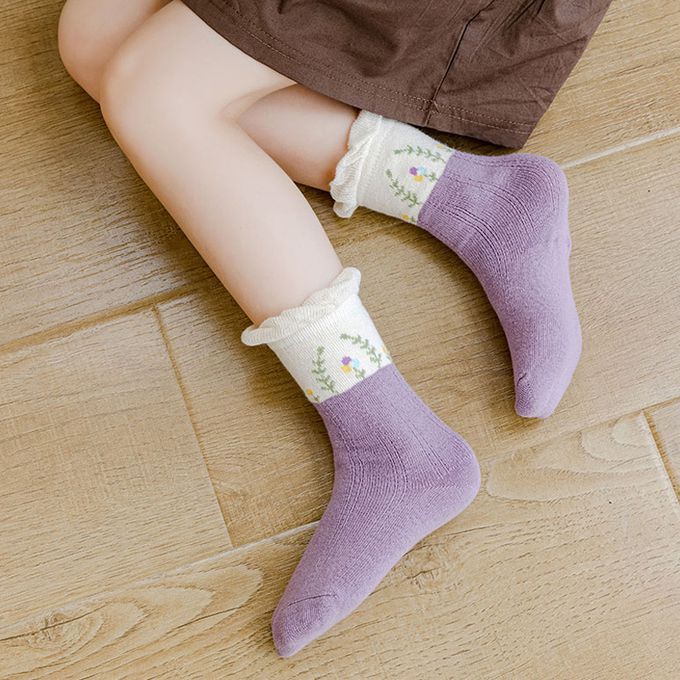 腳ㄚ子 - 兒童棉質中筒襪-紫羅蘭
