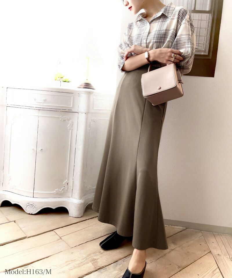 日本 Classical Elf - 百搭質感彈性修身魚尾裙-灰藍