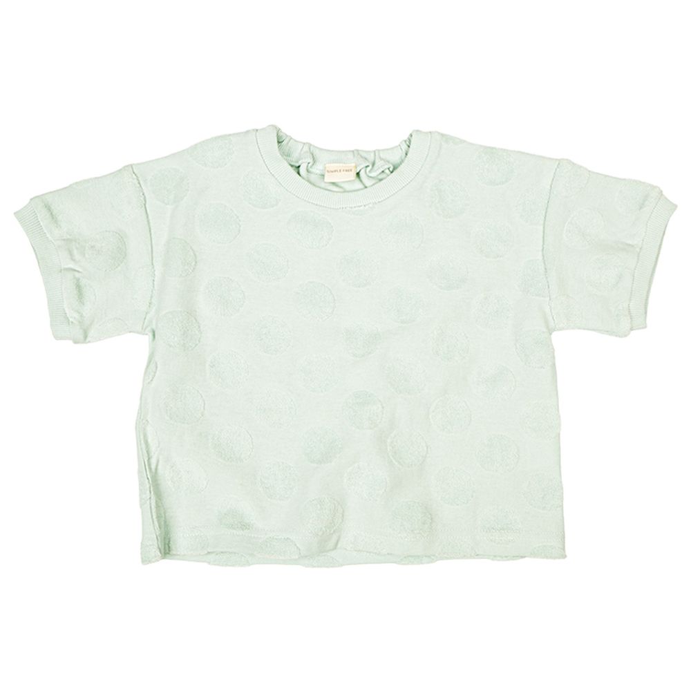 短袖毛巾布緹花T恤-淺綠色