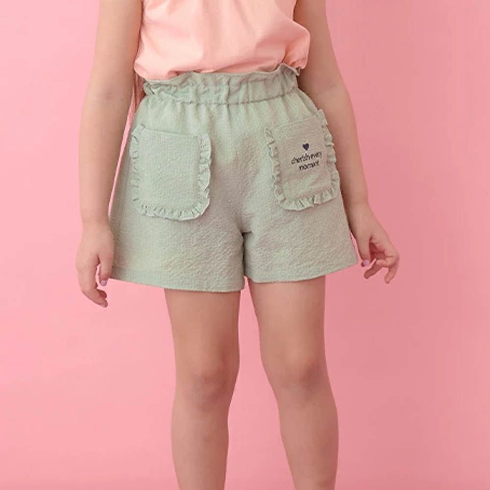可愛荷葉邊口袋短褲-薄荷綠
