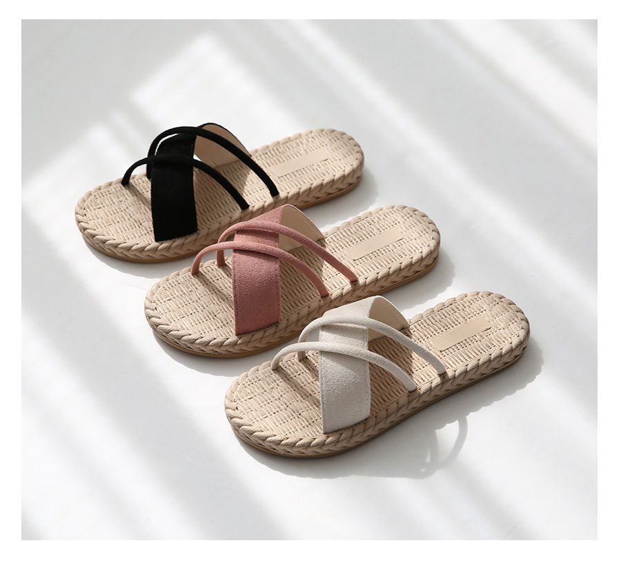 韓國 Dangolunni - 交叉編織拖鞋-杏