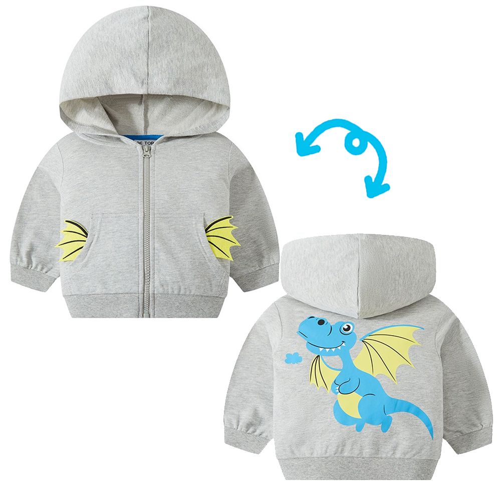 純棉立體造型連帽外套-小飛龍-灰色