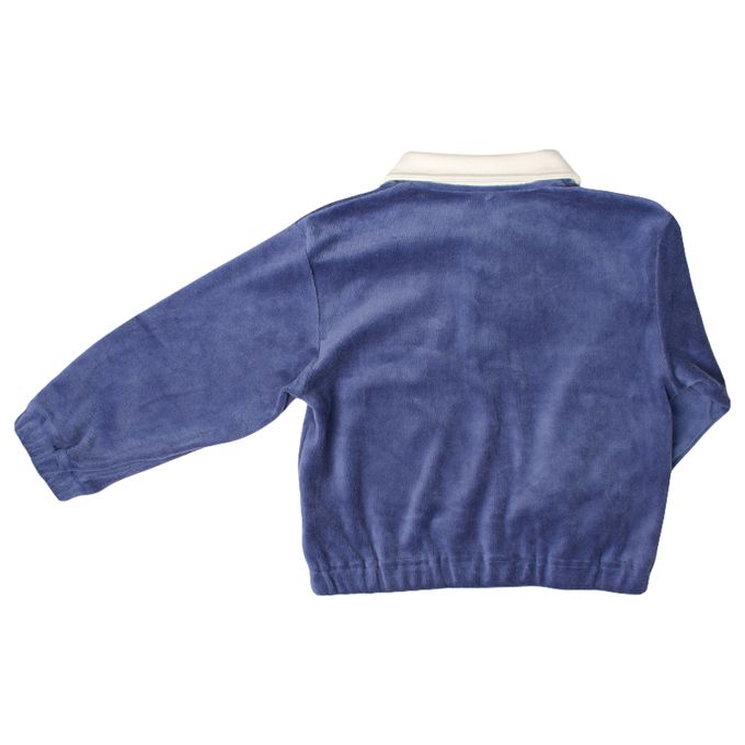 akachan honpo - 長袖亨利領休閒上衣-天鵝絨-深藍色