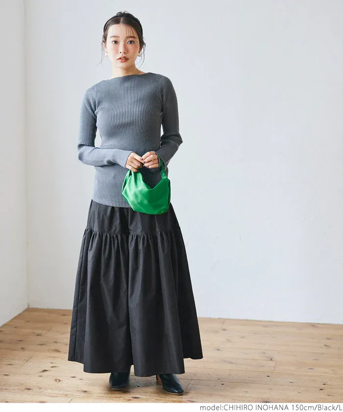 日本 COCA - 皺褶分層顯瘦長裙-黑