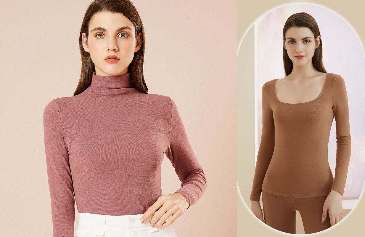 德絨高領長袖保暖上衣-卡其色